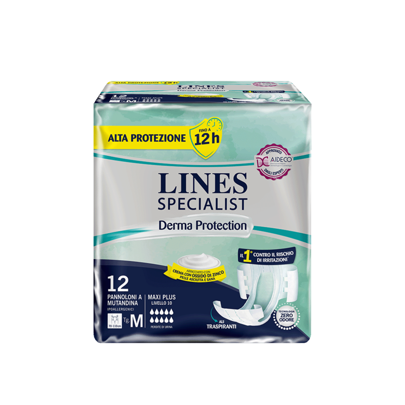 Acquista online Lines Specialist Derma Protection Alta Protezione Pannolone a Mutandina Maxi Plus | Linea prodotto Alte per uomo e donna. Lines Specialist, prodotti per perdite di urina Pannoloni A Mutandina Derma Protection Alta Protezione Unisex Maxi Plus 