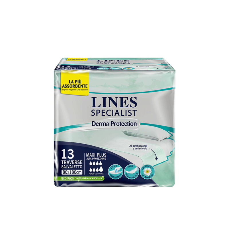 Acquista online Lines Specialist Derma Protection Alta Protezione Traversa 80x180 - Lines Specialist, prodotti per perdite di urina Traversa Derma Protection Alta Protezione 80X180 Rimboccabile 